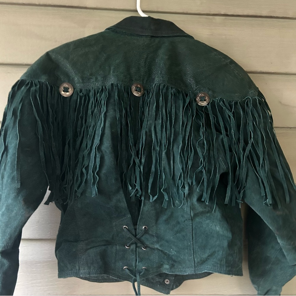 Vintage Army Green Leather Fringe Jacket Body Exteriors Philippines Western - Picture 12 of 16